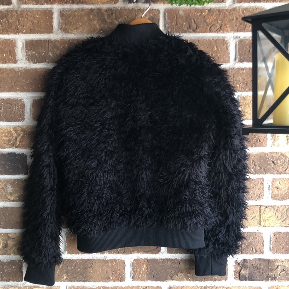 Chaser Faux Fur Black Bomber Jacket Size S New with Tags - Picture 6 of 10
